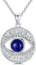 wholesale 925 Sterling Silver & Blue Lapis Lazuli Evil Eye Pendant Necklace – Protection Charm, Adjustable 18 Chain-0-0