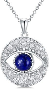 wholesale 925 Sterling Silver & Blue Lapis Lazuli Evil Eye Pendant Necklace – Protection Charm, Adjustable 18 Chain-Lapis Lazuli