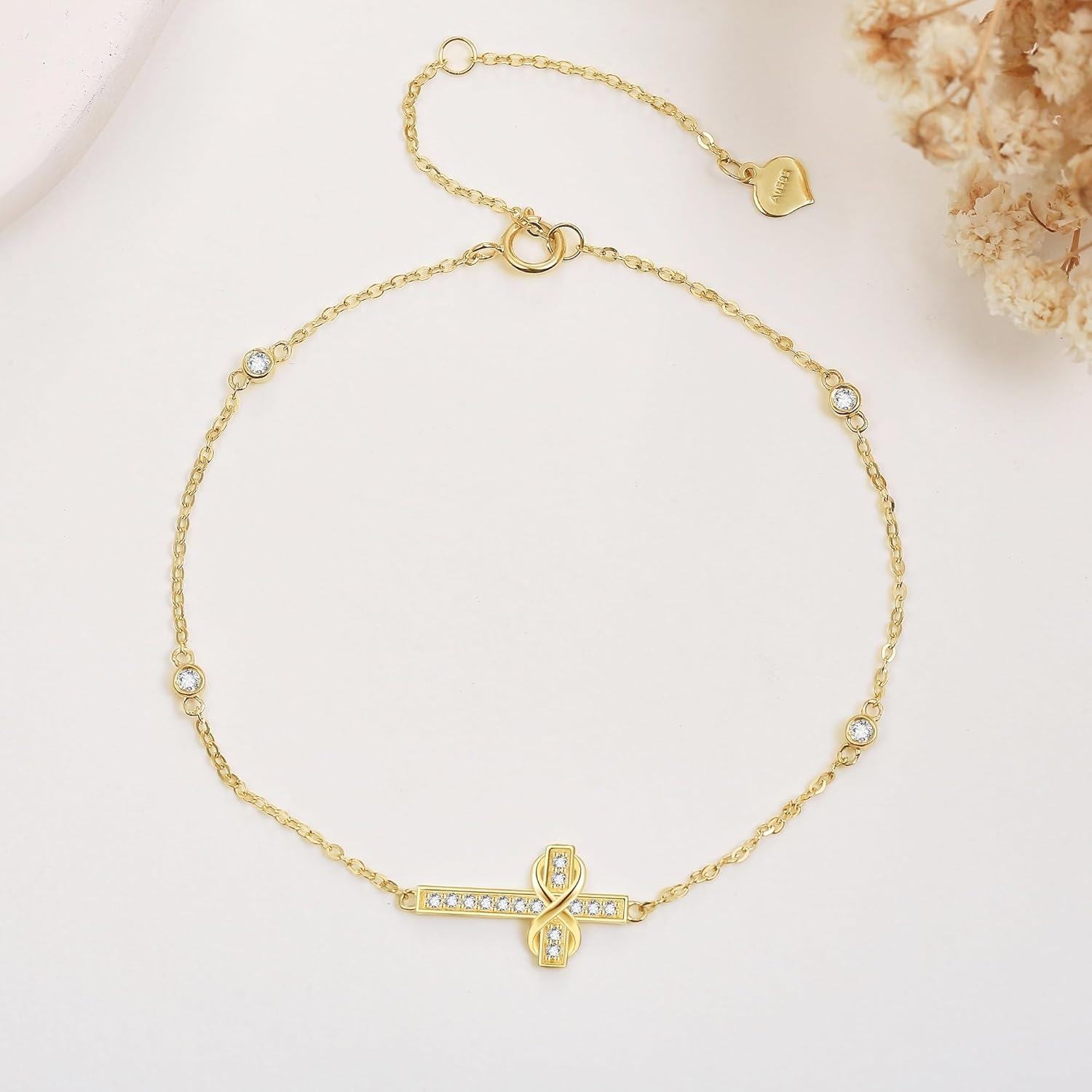 wholesale 14K Gold Cross Infinity Charm Bracelet - 14K Gold  Minimalist s for Her-0-1