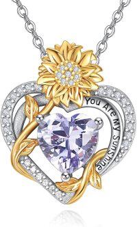 wholesale 925 Sterling Silver Sunflower Birthstone Necklace Women s Heart Pendant Jewelry Gift-06 Jun