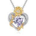 wholesale 925 Sterling Silver Sunflower Heart Pendant Necklace Two Tone You Are My Sunshine Crystal-0-0