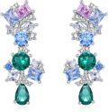 wholesale 925 Sterling Silver Multicolor Crystal Cluster Drop Earrings-0-0