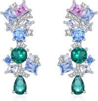 wholesale 925 Sterling Silver Multicolor Crystal Cluster Drop Earrings-Cluster-Colorful