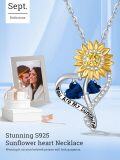 wholesale S925 Sterling Silver with 2-Carat Natural Sapphire Sunflower Birthstone Pendant Necklace - Love Gift for Women-0-4