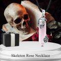 wholesale 925 Sterling Silver Blue Sodalite Crystal Skull with Rose Pendant Necklace-0-18