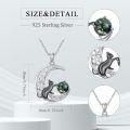 wholesale 925 Sterling Silver Green Moss Agate Crescent Moon with Black Cat and Celtic Knotwork Pendant Necklace-0-1