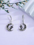 wholesale 925 Sterling Silver Moon & Star Black Cat Drop Earrings-0-4