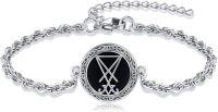 wholesale 925 Sterling Silver Black Pentagram Rune Charm Bracelet Norse Jewelry for Men Women-Satanic