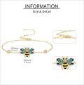 wholesale 14K Gold Bee Charm Bracelet with Blue Enamel and CZ Stones for Women Girls-0-3