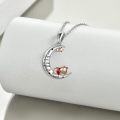 wholesale 925 Sterling Silver I Love You to the Moon and Back Bear Necklace with Red Crystal Stone Jewelry-0-3