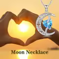 TOUPOP Sterling Silver Aquamarine Moon Star Pendant Necklace-0-2