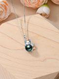wholesale 925 Sterling Silver Unicorn & Green Pearl Pendant Necklace for Women-0-2