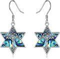 wholesale 925 Sterling Silver Tree of Life Abalone Shell Star Of David Dangle Earrings Judaica Gifts for Women Girls 3cm Long-0-0