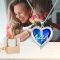 wholesale 925 Sterling Silver Blue Heart Shape Crystals Angel Numbers Pendant Necklace for Women Gifts-0-2