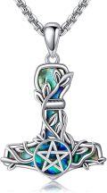 wholesale 925 Sterling Silver Viking Thor's Hammer Necklace w/Tree of Life & Pentagram Gemstone Pendant for Men Women Norse Mythology s 24 Chain -0-0