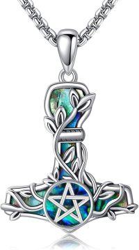 wholesale 925 Sterling Silver Viking Thor's Hammer Necklace w/Tree of Life & Pentagram Gemstone Pendant for Men Women Norse Mythology s 24 Chain -Pentagram