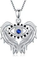 wholesale TOUPOP Evil Eye Necklace For Women Sterling Silver Angel Wings Pendant With September Birthstone Blue Sapphire Amulet Jewelry Gifts For Her -0-0