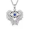 TOUPOP Sterling Silver Blue Sapphire Evil Eye Angel Wings Pendant Necklace-0-0