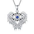 TOUPOP Sterling Silver Blue Sapphire Evil Eye Angel Wings Pendant Necklace-0-0