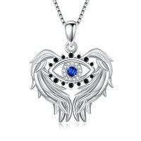 TOUPOP Sterling Silver Blue Sapphire Evil Eye Angel Wings Pendant Necklace-undefined