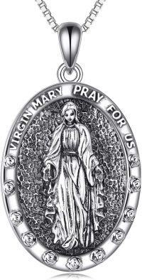 wholesale 925 Sterling Silver Virgin Mary Pray For Us Pendant Necklace - Religious Catholic s for Women and Men-Virgin Mary