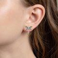 wholesale 925 Sterling Silver Dragonfly Stud Earrings with Green Crystal Drops for Women Gift-0-3