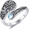 wholesale 925 Sterling Silver Moonstone Celtic Knot Tree Of Life Adjustable Thumb Ring-0-0