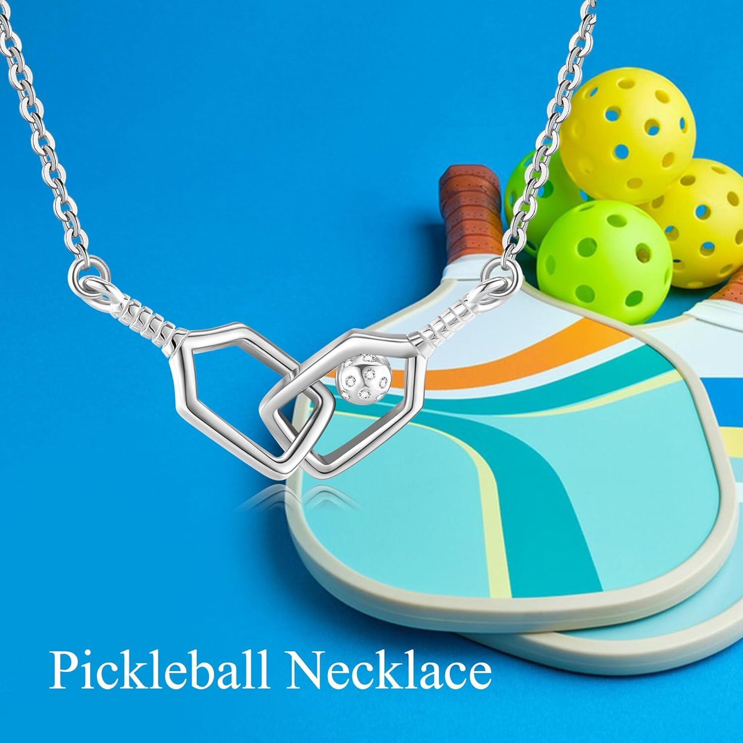 wholesale 925 Sterling Silver Geometric Hexagon Pickleball Paddle Ball Charm Necklace for Women-0-4