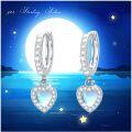 wholesale 925 Sterling Silver Heart-Shaped Moonstone & Cubic Zirconia Huggie Hoops with Blue Stone Drops for Women Girls  4cm Long-0-4
