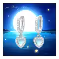 wholesale 925 Sterling Silver Heart-Shaped Moonstone & Cubic Zirconia Huggie Hoops with Blue Stone Drops for Women Girls  4cm Long-0-4