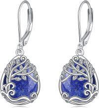 wholesale Sterling Silver Moonstone Leverback Teardrop Dangle Earrings for Women-BB-Tree of Life Lapis Lazuli