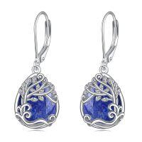 wholesale 925 Sterling Silver Tree Of Life Drop Earrings Wholesale With Green Stone-BB-Tree of Life Lapis Lazuli
