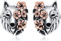 wholesale 925 Sterling Silver Wolf Head Flower Stud Earrings for Women Girls Gifts Jewelry Accessories 4 Colors Available-Wolf