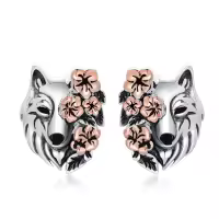 wholesale 925 Sterling Silver Wolf Head Flower Stud Earrings Wholesale for Women Girls Gifts Jewelry Accessories 4 Colors Available-Wolf