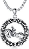 wholesale 925 Sterling Silver 925 Horseman on Unicorn Rune & Compass Pendant Necklace -0-0