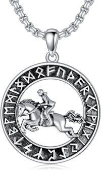 wholesale 925 Sterling Silver 925 Horseman on Unicorn Rune & Compass Pendant Necklace -Horse Viking
