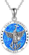 wholesale 14K Gold Saint Michael Pendant with Blue Opal Stone and Anchor Design - Catholic Protection Amulet Necklace for Men & Women (18 + Extender)-0-0