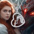 wholesale 925 Sterling Silver Heart-Shaped Dragon and Girl Pendant Necklace - Valentine's Day Gifts for Her-0-4