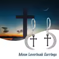 TOUPOP Sterling Silver Moon Cross Dangle Hoop Leverback Punk Earrings-0-5