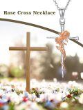 wholesale 925 Sterling Silver Rose Flower Cross Pendant Necklace for Women Girls s-0-5