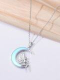 wholesale 925 Sterling Silver Crescent Moon Fairy Pendant Necklace for Women Girls  Blue Enamel-0-1