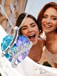wholesale Sterling Silver Birthstone Sister Necklaces Heart Jewelry Gifts for Sister Birthday Anniversary Valentine s Day-I Love You Forever Sister