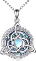 wholesale 925 Sterling Silver & Abalone Celtic Trinity Knot Necklace, Moonstone Pendant, 18+2 Chain, Gift Box-0-0