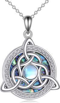 wholesale 925 Sterling Silver & Abalone Celtic Trinity Knot Necklace, Moonstone Pendant, 18+2 Chain, Gift Box-Moonstone Necklace