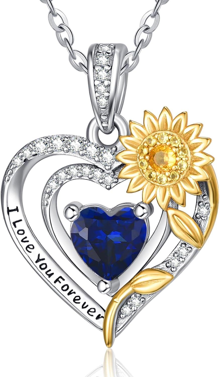 Sterling Silver Sunflower Birthstone Pendant Necklace for Women-09-Sept