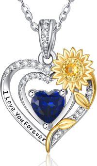 wholesale 925 Sterling Silver Sunflower Birthstone Pendant Necklace for Women-09-Sept