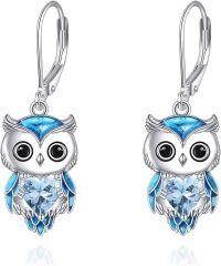 wholesale 925 Sterling Silver Birthstone Owl Dangle Earrings for Women Christmas Gifts-03-March
