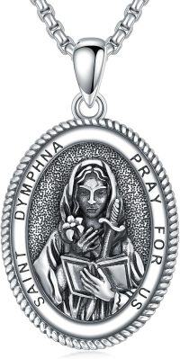 wholesale Sterling Silver Saint Medal Oval Necklace for Men Women Religious Jewelry-19-Saint Dymphna Necklace