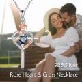 wholesale Sterling Silver Birthstones Rose Cross Heart Crucifix Pendant Necklace for Women-0-62