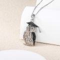 wholesale 925 Sterling Silver CZ Graduation Owl Pendant Necklace for Women Girls  43mm x 68mm-0-1